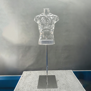 Maniquí Masculino de Medio <span class=keywords><strong>Cuerpo</strong></span> Transparente de Plástico con Base Metálica para Exhibición en Tiendas y Boutiques - Product Image 1