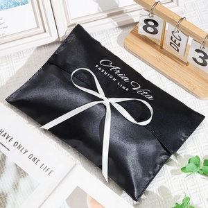 Biểu Tượng Tùy Chỉnh In Màu Đen Satin Phong Bì Tóc Bó Mũ Nón Lưu Trữ Túi Với Ribbon Quần Áo Quần Áo Bụi Lụa Satin Pouch - Product Image 5