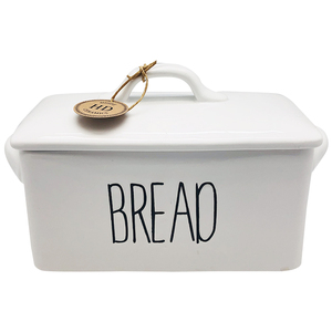 factory direct screen printing white color custom ceramic bread storage box wholesale unique bread bin