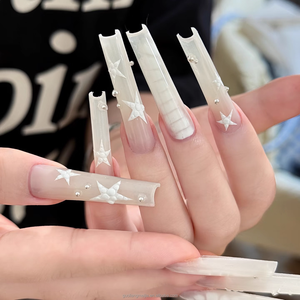 <span class=keywords><strong>Uñas</strong></span> postizas <span class=keywords><strong>de</strong></span> lujo hechas a mano, extra largas y reutilizables, con gráficos geométricos <span class=keywords><strong>de</strong></span> llamas blancas - Product Image 4