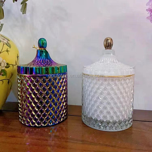 <span class=keywords><strong>Portacandele</strong></span> in Vetro di Lusso Vuoti all'Ingrosso con Bordi Dorati e <span class=keywords><strong>Portacandele</strong></span> Bianchi con Coperchi per Decorazioni Matrimoniali - Product Image 2