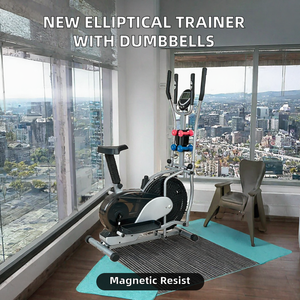Vélo elliptique avec haltères, vélo d'exercice en acier, écran LCD, résistance réglable pour la maison, la salle de sport, la marche et la course - Product Image 2