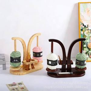 Wooden Yarn Spool Holder Double Layer Magnetic <b>Crochet</b> <b>Hook</b> Stand Desktop Organizer Curved Shape Standing Type - Product Image 3
