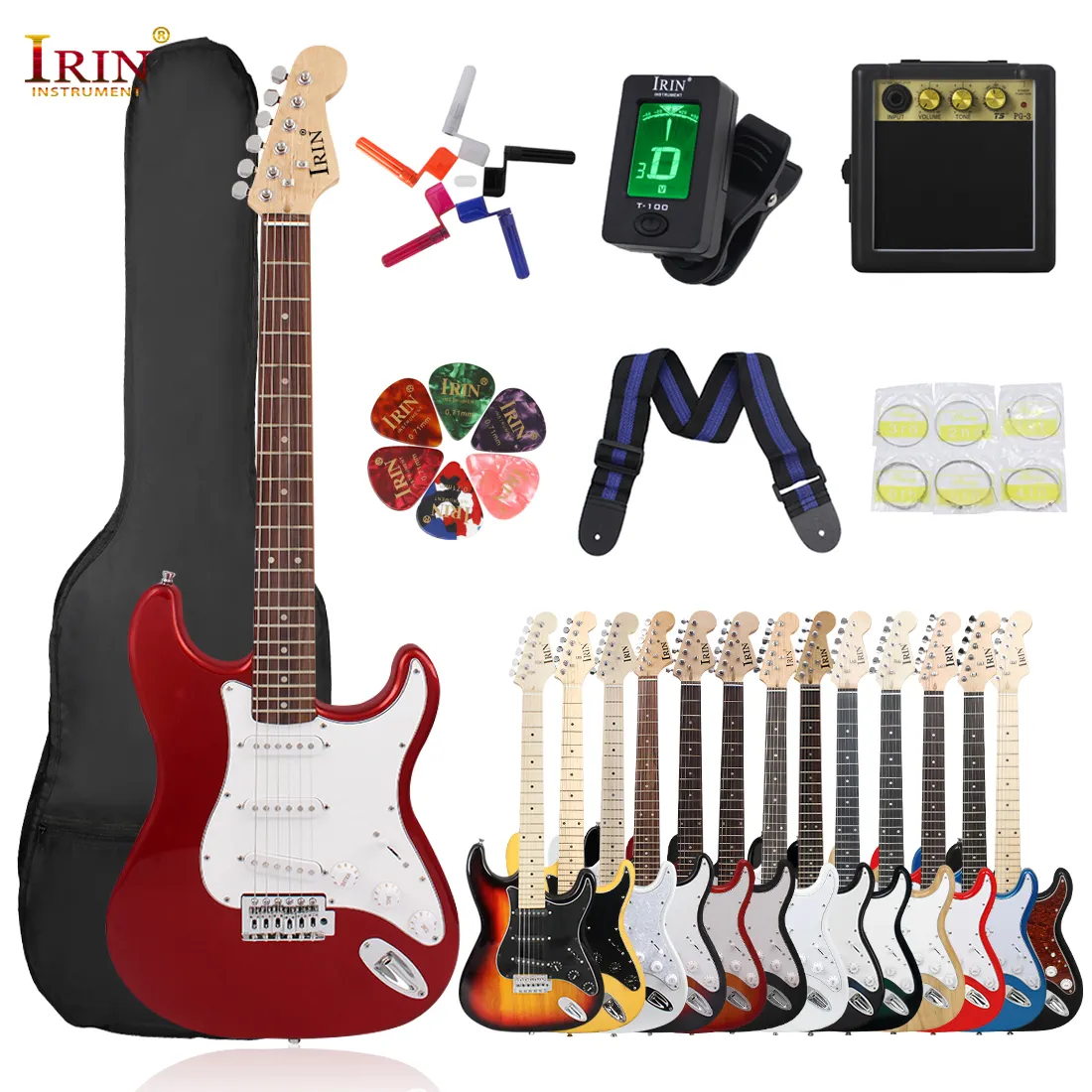 Irin Fabriek Groothandel Oem Odm Custom Gitaar Kit 39 Inch Starter Kit Elektrische Gitaar Met Versterker Tas Accessoires Set