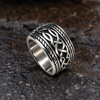 Bague Nœud Celtique pour Homme, Vintage, en Acier Inoxydable Argenté, Large Bande Entrelacée, Style Viking, Vente en Gros