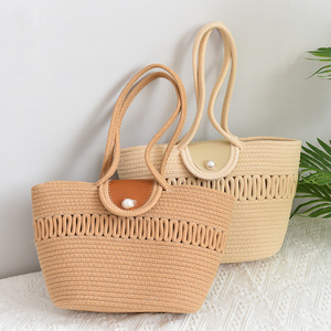 Sac à bandoulière nouveau style 2026 en tissu coton ajouré, idéal pour les vacances, la plage et comme sac fourre-tout - Product Image 4