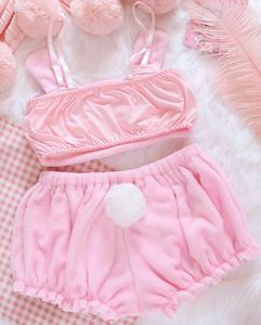 Set di pigiami donna Ecowalson cartone animato orecchio di coniglio biancheria intima di flanella biancheria intima reggiseno peluche ragazza carina notte morbida - Product Image 4