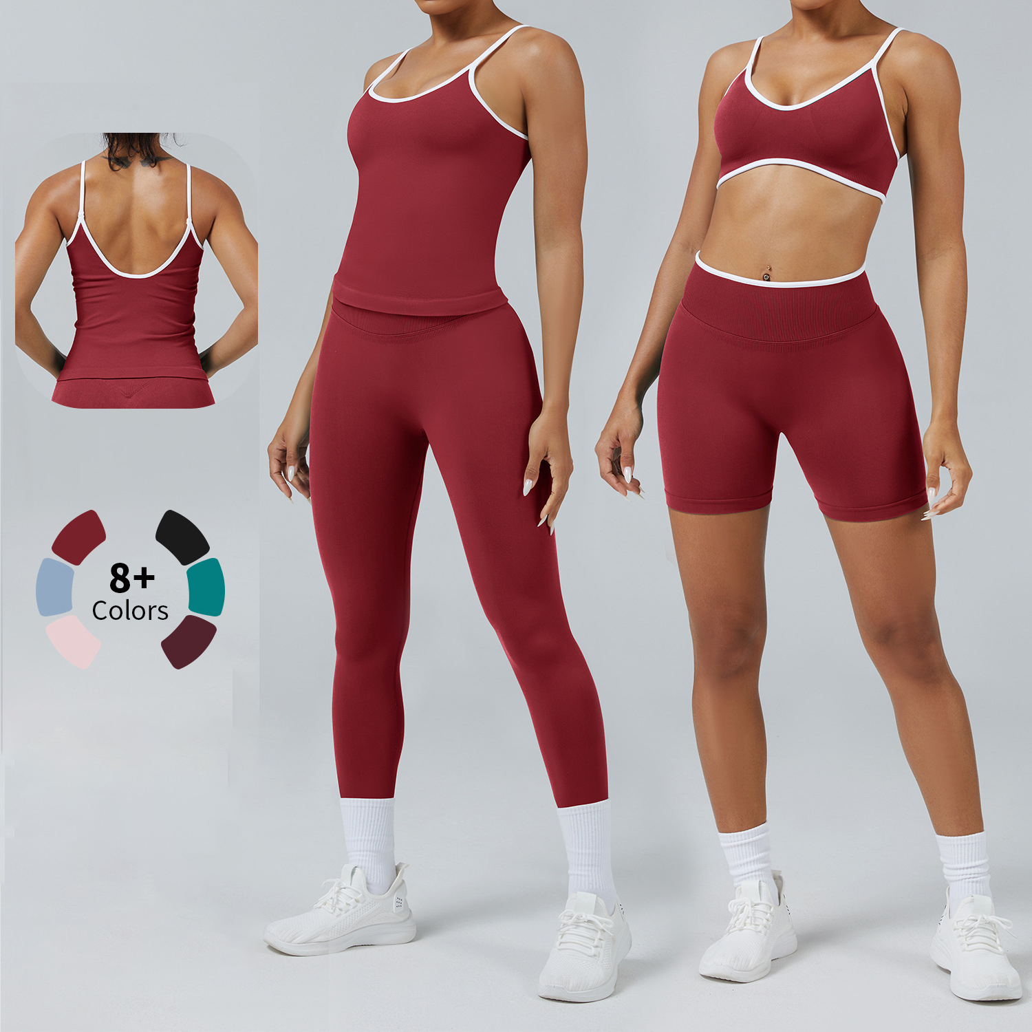 FH Yoga Suit Seamless Back Sport Outfit Women Set Running Fitness Speed Drying Running Vest Tight Pants Outdoor Fitness Yoga Set