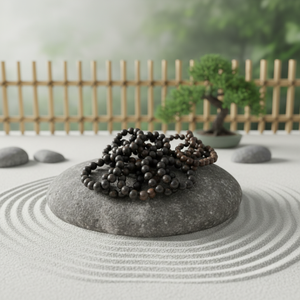 กำไลไม้กฤษณาธรรมชาติ ลูกปัดกลมสีดำ กำไลสำหรับทำสมาธิ ขนาด 8 มม. ถึง 18 มม. เครื่องประดับสวดมนต์แบบพุทธ ขายส่ง - Product Image 1