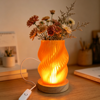 Lampe Vase LED Ondulée Orange Chaleureuse à Plis, en PETG Imprimé en 3D, Veilleuse Créative, Éclairage de Bureau USB avec Télécommande, Décoration Ambiante Confortable