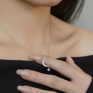 Kalung bulan liontin perhiasan wanita, Kalung perak murni 925 zirkon, kalung bulan dan bintang untuk wanita - Product Image 4