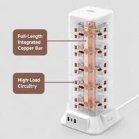 Enchufe de Extensión Vertical con Carga Inalámbrica y 5 Puertos USB Tipo C PD de Carga Rápida, con Logotipo Personalizado, Certificación CE, Venta al Por Mayor