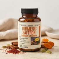 Capsules de complexe curcuma safran OEM, complément alimentaire à base de plantes avec cannelle et cardamome, 60 unités, marque privée pour adultes