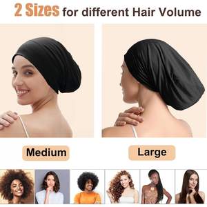Gorro de satén para dormir, ajustable, forrado, para cabello rizado, trenzas, mujeres, negro, gris, uso doméstico, cuatro estaciones - Product Image 2