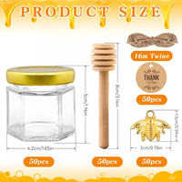 50 Paket Stoples Madu Mini dengan Sendok Kayu 1.5oz 45ml Set Stoples Madu untuk Souvenir Pesta Pernikahan