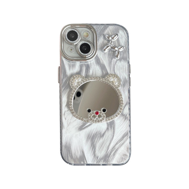 Rhinestone Bear Mirror Phone Case for iphone 17Pro Max Camera protection Fashionable Women's Luxury Design Phone Cover for 16 15