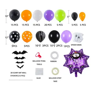 QAKGL-Conjunto de decoraciones para fiesta de Halloween, pancarta de feliz Halloween, globos coloridos, arco de araña, globos de aluminio