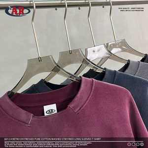 Camiseta de Manga Larga para Hombre, Estilo Urbano, Cuello Redondo, 100% Algodón, 350GSM, Teñida con Pigmentos, Lavada, Estilo Vintage, Disponible al por Mayor - Product Image 2
