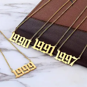 Artilady 2022 Vintage Year Number 18K Gold Plated Necklace Stainless Steel Pendant Necklaces For Women Chain Fashion Jewelry