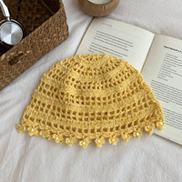 Chapeau ajustable en jacquard ajouré tissé à la main pour femme, style ethnique, idéal pour les voyages et les photos, casquette vintage en crochet tricoté avec bouton