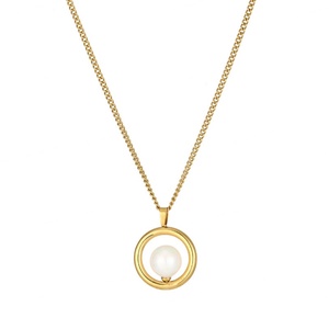 Collier à breloques en acier inoxydable plaqué or véritable 18 carats avec perle porte-bonheur, longues chaînes PVD anti-ternissement pour femmes et filles - Product Image 1