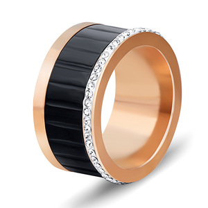 Fashion <b>Ring</b> 11mm Diamond Encrusted Stainless Steel <b>Titanium</b> Geometric Design Unisex Gift Jewelry - Product Image 4
