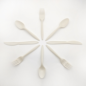 Custom Logo Corn Starch Cutlery Plastic Utensils Disposable Cutlery Eco Compostable Biodegradable Knife Forks Spoons Napkins Set
