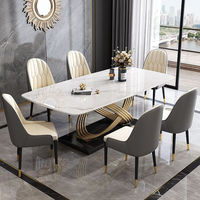 Table de salle à manger carrée moderne en métal de luxe italienne, 6 places, ensemble de chaises en métal doré assemblées