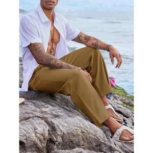 2025 pantalones bombachos de lino y algodón para hombre, playa, Yoga, informal, ligeros, con cintura elástica, función antiarrugas, logotipo personalizable - Product Image 4