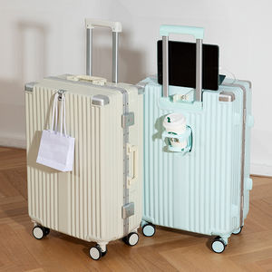 New Design Aluminum Frame Smart Suitcase with USB Port Metal Buckle Candy Color Bags ABS PVC Travel luggage with Cup Holder