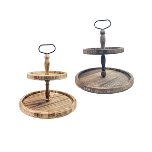 Creative Decorative Wood Two Tiered Tray Wood Food Serving Tray Wood Storage Display Trays