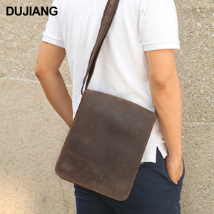 Sac à main décontracté en cuir véritable pour hommes Sac à bandoulière rétro plat en cuir de vachette - Product Image 5