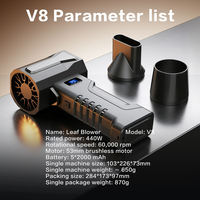 Souffleur de feuilles électrique sans fil V8, ventilateur à turbine sans balais, dépoussiéreur portable pour le nettoyage de voiture