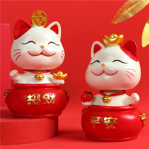Lucky Cat Bobblehead <b>Ornament</b> Resin Craft For Home <b>Car</b> Decoration Gift - Product Image 1