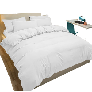 Parure de lit quatre pièces unie de luxe avec housse de couette et drap-housse en coton lavé à motif imprimé - Product Image 4