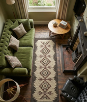 Geometric Southwestern Wool Jute Runner Rug Handmade Modern Washable Non-Slip Carpet Accent Bedroom Hallway Entryway Living Room