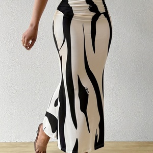 Viviblook Z614sk01 Nouvelle jupe crayon longue taille haute moulante à motif imprimé zèbre pour femme, coupe ajustée et queue de poisson, très tendance - Product Image 1