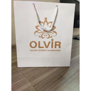 OLVIR White Paper Gift <b>Bag</b> Gold Hot Stamping Cotton Rope Handle Luxury Cosmetic Packaging Standard Flat <b>Bag</b> - Product Image 3