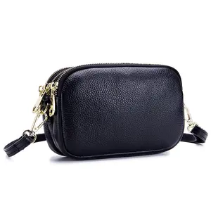 Woman Plain Color Leather Three Layered Soft Cowhide Crossbody Bags