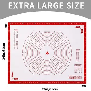 Tapis de pâtisserie en silicone massif, très grand 32x24 pouces avec dimensions et texture antidérapante, motif rouge foncé