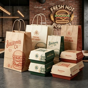 Customized Recyclable Food Packing Bag Coffee Shop Kraft <b>Paper</b> Bag Brown Fast Food Restaurant <b>Paper</b> Bags With Handle - Product Image 2