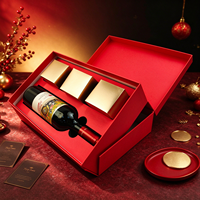 Boîte cadeau personnalisée pour vin rouge, boîte rigide de luxe avec insert en mousse noire, plateau doré et étiquette de bouteille pour coffret cadeau de festival