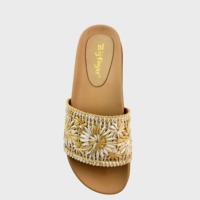 Sandales plates d'été pour femmes, tissées à la main, à fleurs marguerites, confortables, à enfiler, à bout ouvert, style bohème, pour la plage