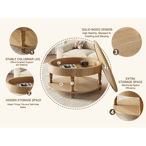 Tavolino da Caffè Rotondo Moderno 31,5 Pollici con Vano Portaoggetti e Scomparto Nascosto per Soggiorno - Product Image 6