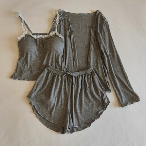 <strong>2026</strong> Custom Girl Cardigan Knitted Sleepwear Women Summer <strong>Cotton</strong> Pajamas Set Ribbed Oversized Womens 3 Piece Lounge <strong>Wear</strong> Sets - Product Image 2