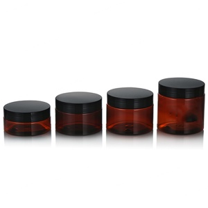 100ml-500ml <b>Empty</b> Amber PET Plastic <b>Jars</b> with Black Lid for Cosmetic Skin Care Loose Powder - Product Image 1