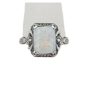 Cross Border Style Women's <b>Ring</b> <b>Silver</b> <b>Opal</b> Inlaid Geometric Shape Bezel Setting Fashion Jewelry Gift - Product Image 5