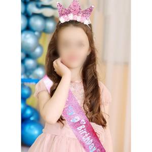 Compleanno fiore principessa corona ragazza fascia e fascia glitterata Set per la ragazza decorazioni di compleanno per la ragazza Happy Birthday Girl - Product Image 6