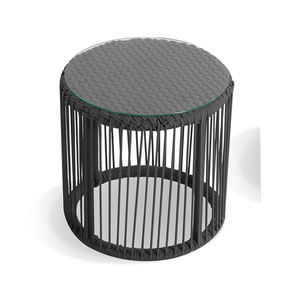 Mesa Auxiliar Redonda de Aluminio Pequeña Fabricada en Fábrica, Mesa de Centro de Mimbre Sintético para Patio, para Uso en Apartamentos, con Vidrio Templado - Product Image 1