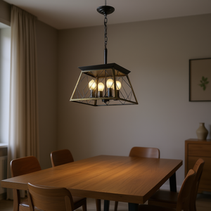 Modern Metal <b>Cage</b> <b>Pendant</b> Chandelier Black Gold 4-<b>Light</b> Adjustable for Dining Room Living Room - Product Image 2